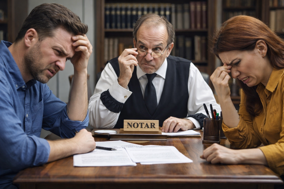 Vanzator si cumparator la notar cu dureri de cp