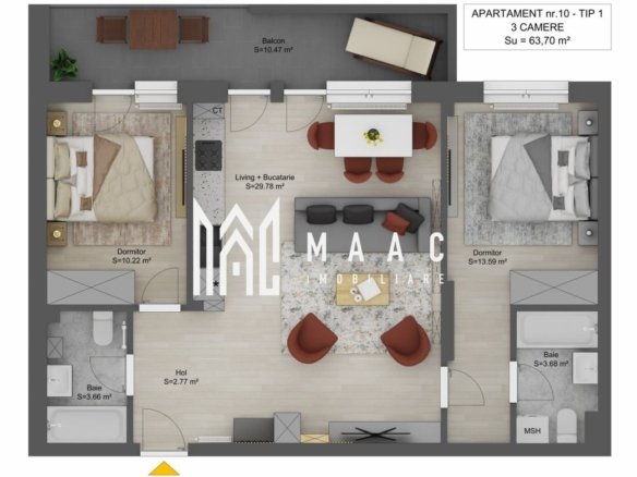 Apartament 3 camere I 64 mp I Sibiu I Doamna Stanca I 2 băi I balcon 10 mp