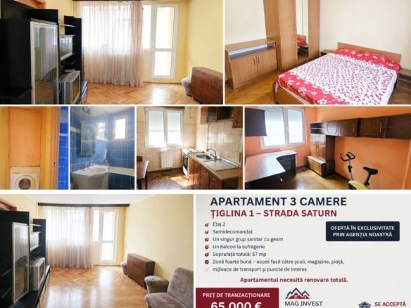 Apartament 3 camere de vanzare – Tiglina 1 – Strada Saturn – Etaj 2