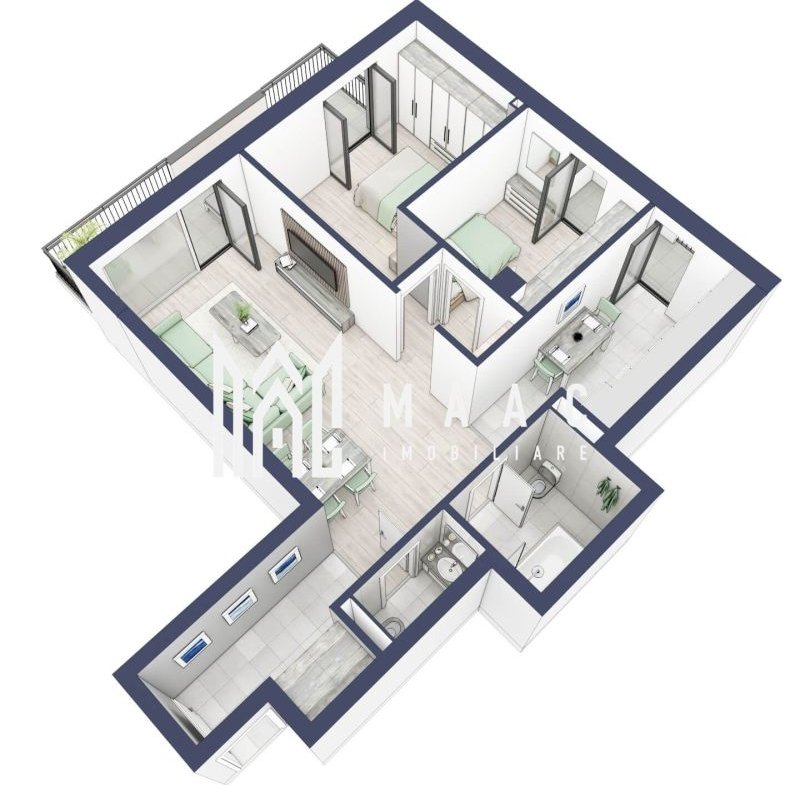 Apartament 3 camere | Balcoane 15.1 mp | Etaj 1 | Turnisor