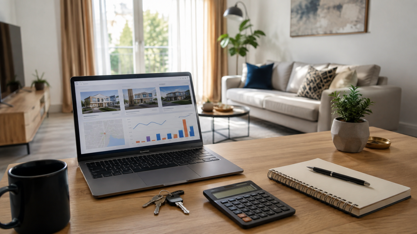 Compararea prețului unei locuințe folosind anunțuri imobiliare, calculator și date de piață
