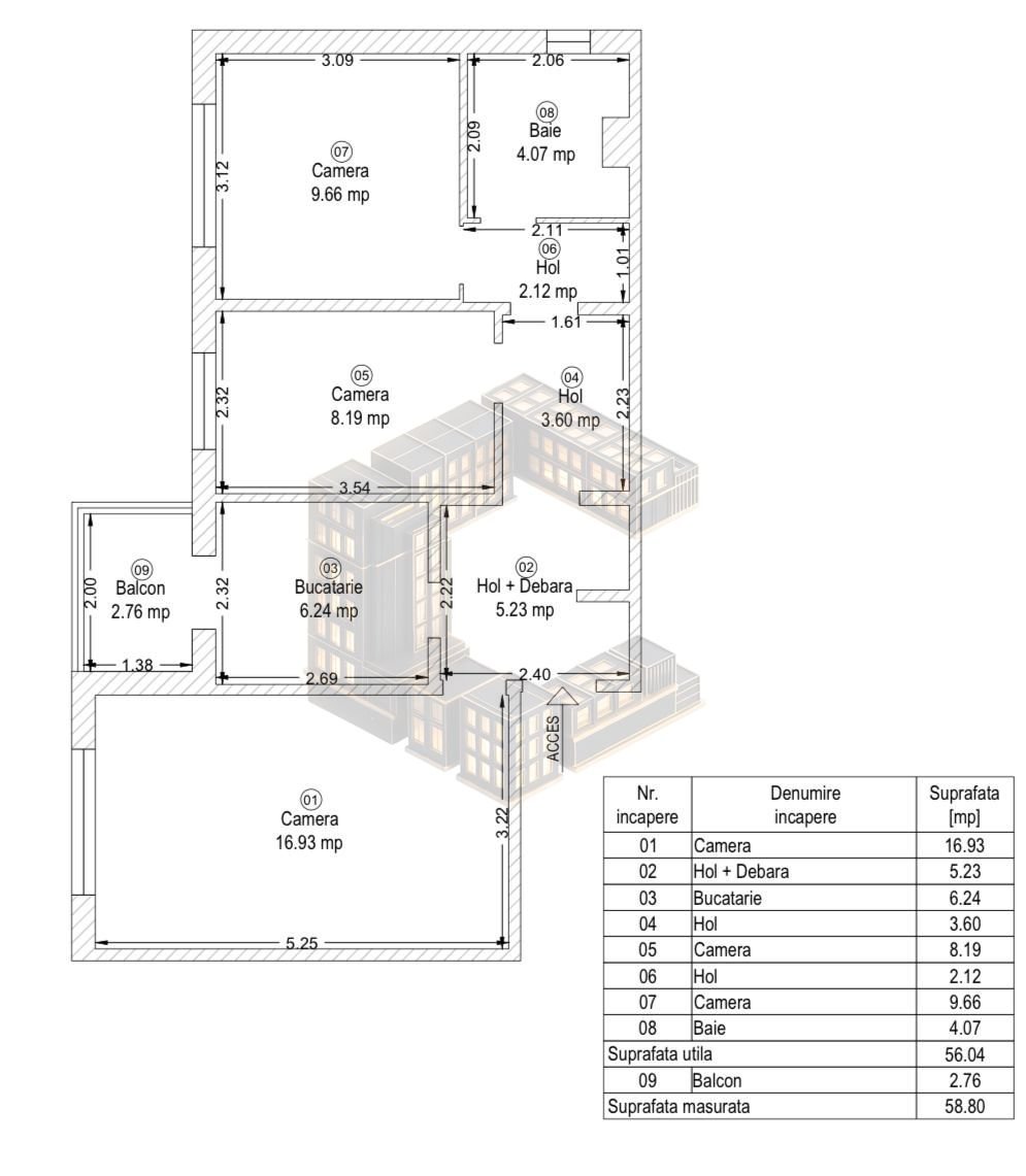 Apartament cu 3 camere, decomandat, centrala,etaj intermediar, Lipovei