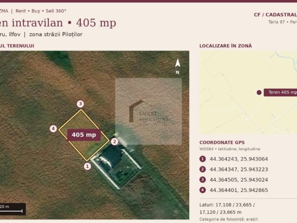 Teren intravilan 405 mp + cotă din drumul de acces | Bragadiru