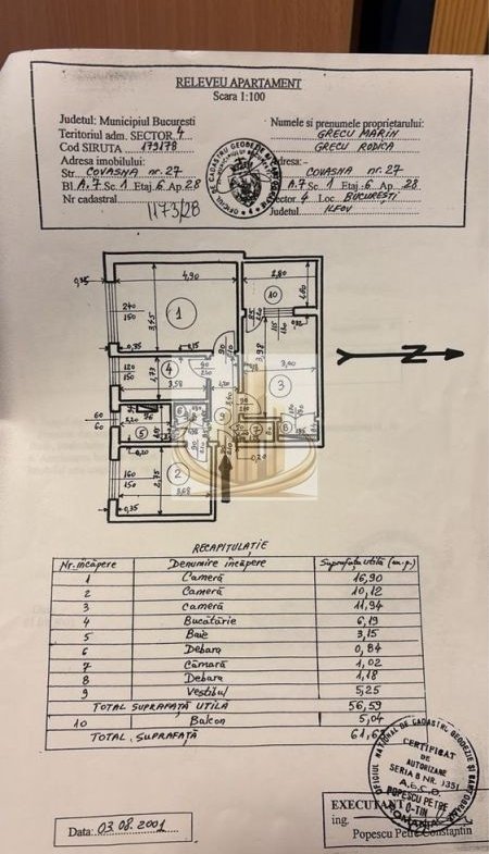 apartament 3 camere decomandat, 61 mp+boxa, Strada Covasna