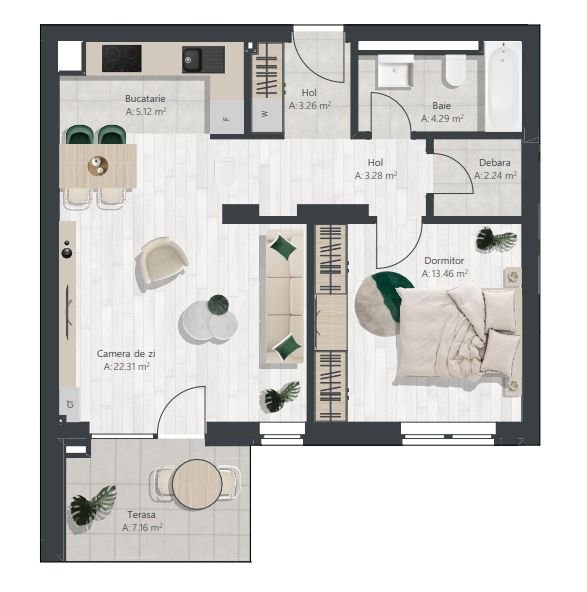 Apartament nou cu 2 camere si debara | Denya Forest