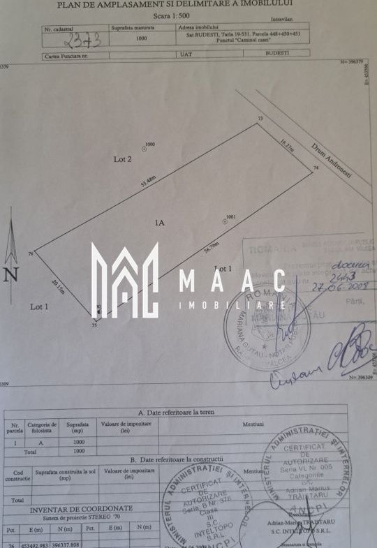 Teren intravilan de vânzare | Budești | 1.000 mp