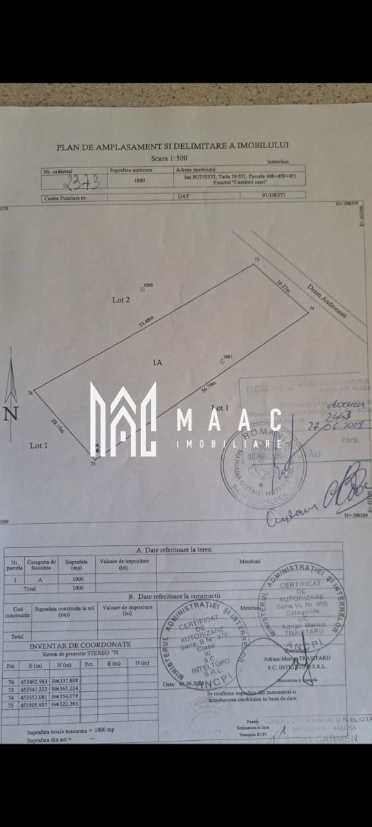52791ac10d4448ac95bea29b380a6b21 Teren intravilan de vânzare | Budești | 1.000 mp
