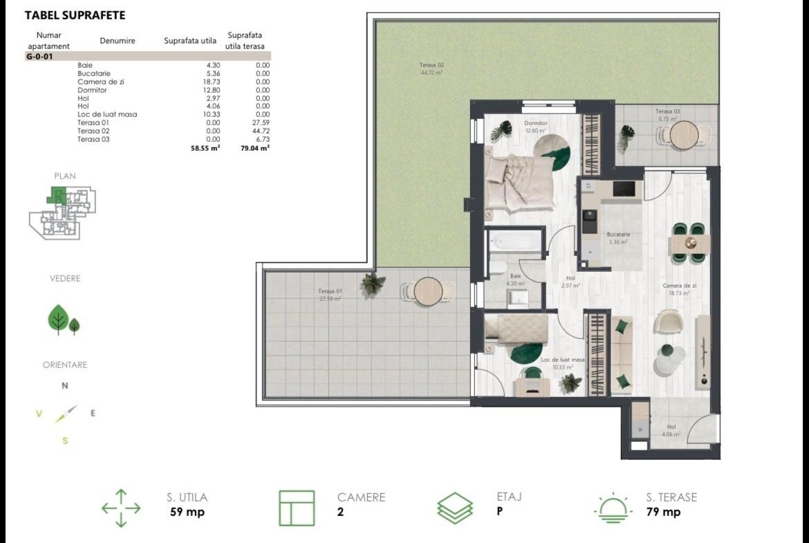 COM 0% Apartament nou cu 3 camere si gradina | Denya Forest