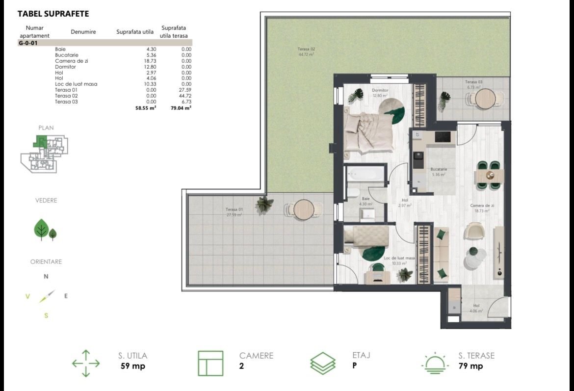 COM 0% Apartament nou cu 3 camere si gradina | Denya Forest