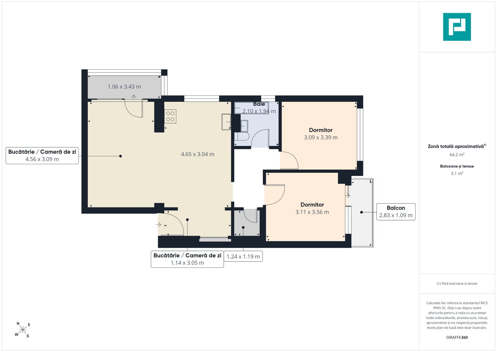 Apartament 3 camere, 65 mp, Nufărul, Oradea