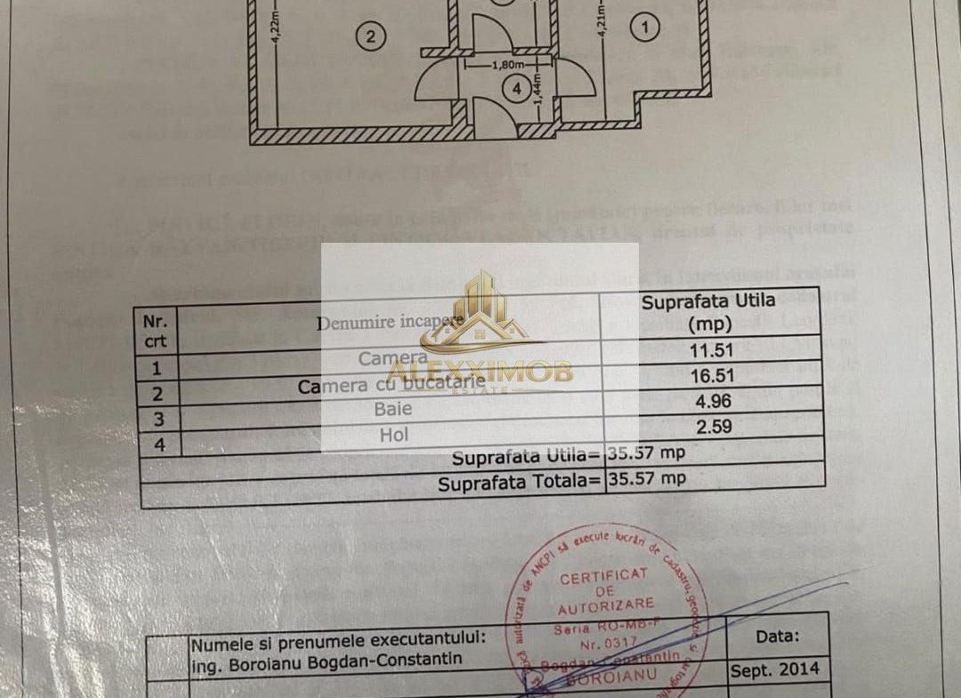 Apartament de Vanzare – 2 Camere – 36 mp -Popesti Leordeni