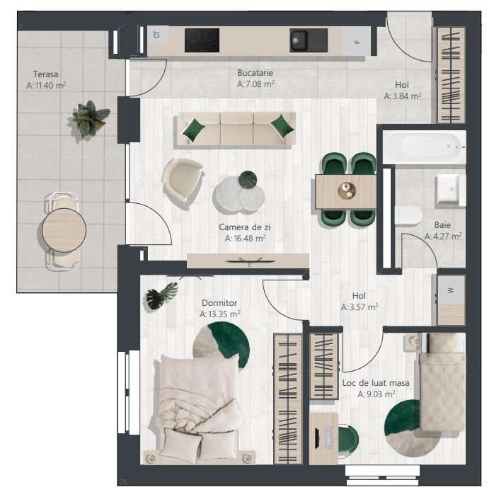 Apartament finalizat cu 3 camere | Denya Forest