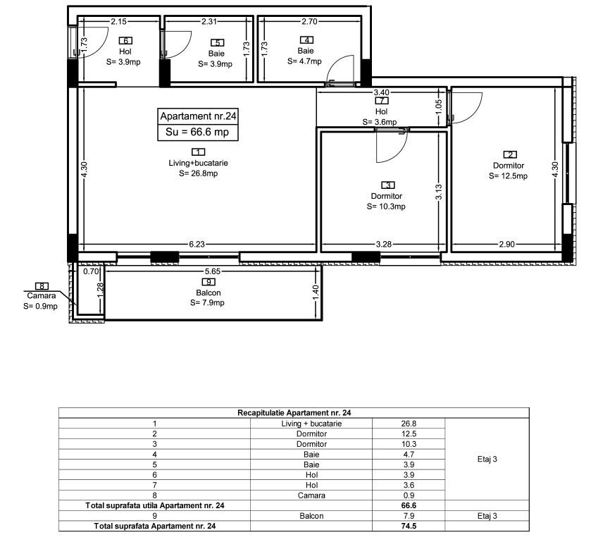 Ap 24 Teilor Residence – 3 camere Finisat