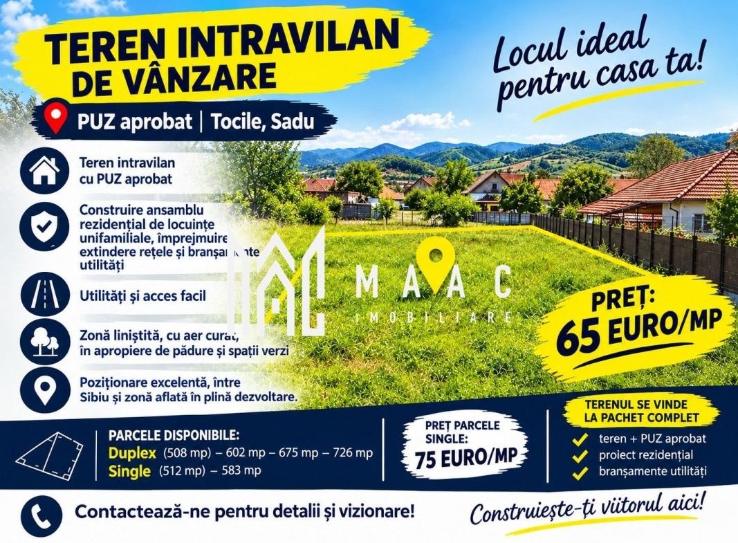 Teren intravilan parcelat cu PUZ aprobat | Tocile, Sadu