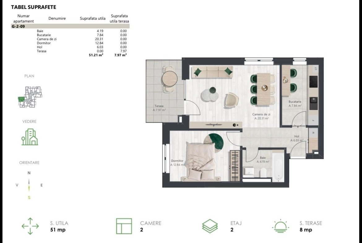 COM 0% Apartament nou cu 2 camere, bucatarie inchisa | Denya Forest