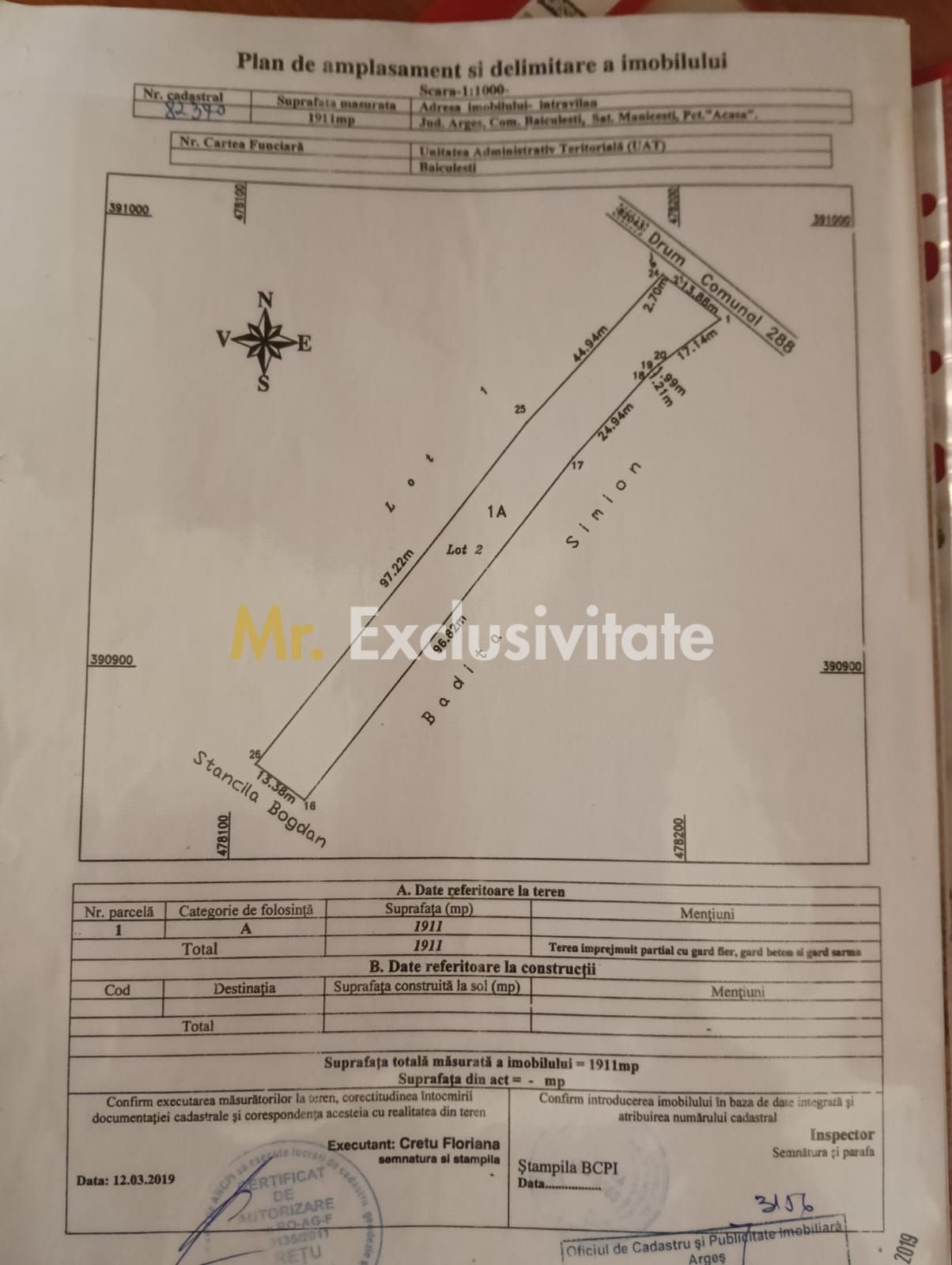 Teren intravilan de vanzare – 1.911 mp – Manicesti, comuna Baiculesti
