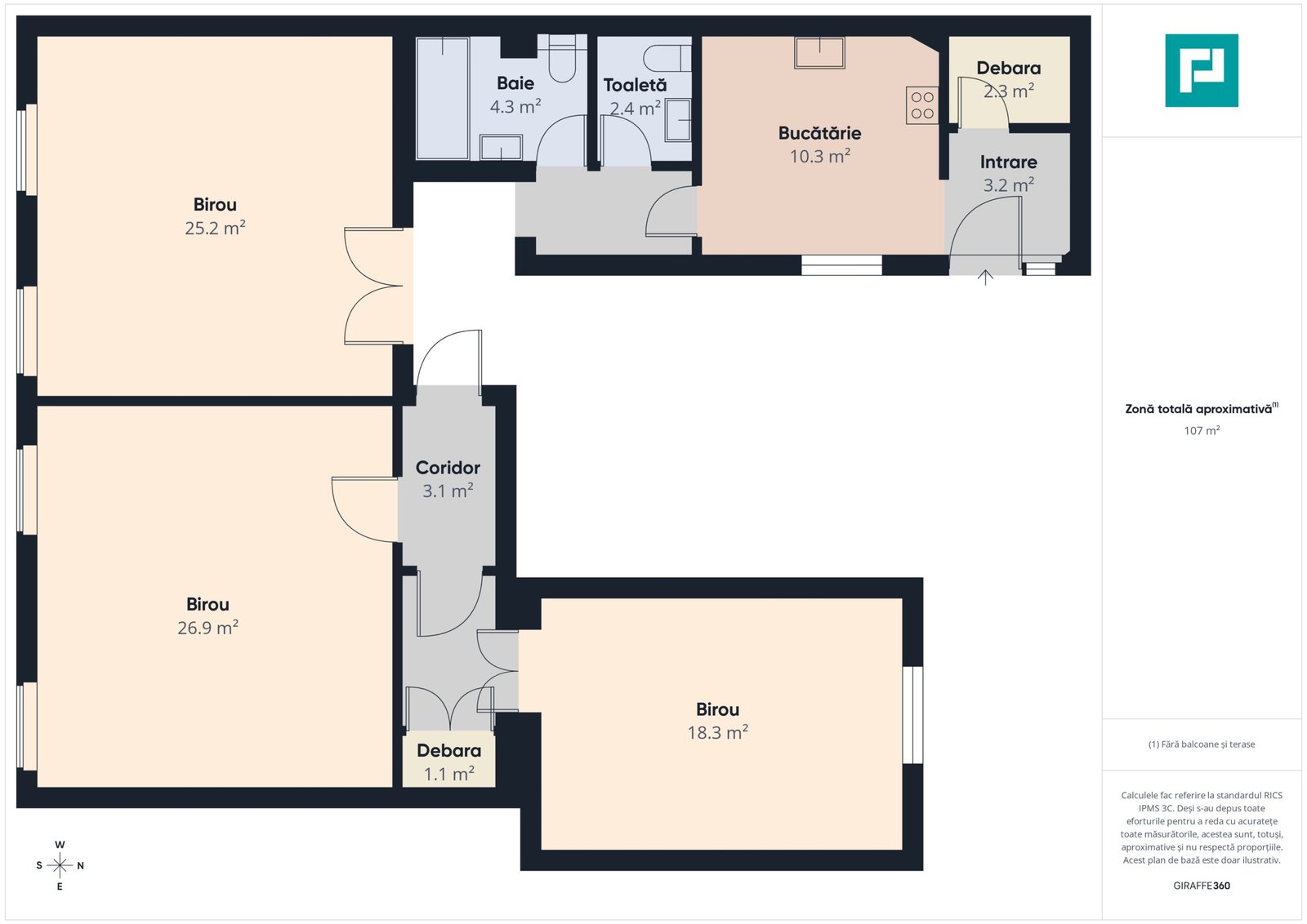a3a669f841984f6d993820c0d115b24a Spațiu de birouri | 3 camere | 107 mp | Central