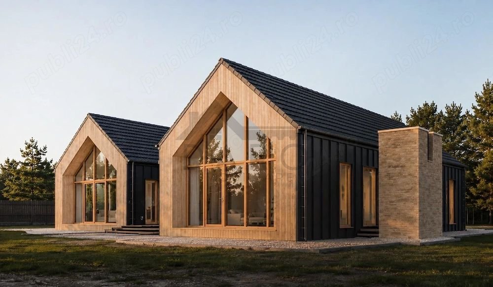 Casa individuala superba, cu arhitectura scandinava, moderna – langa padure, teren generos