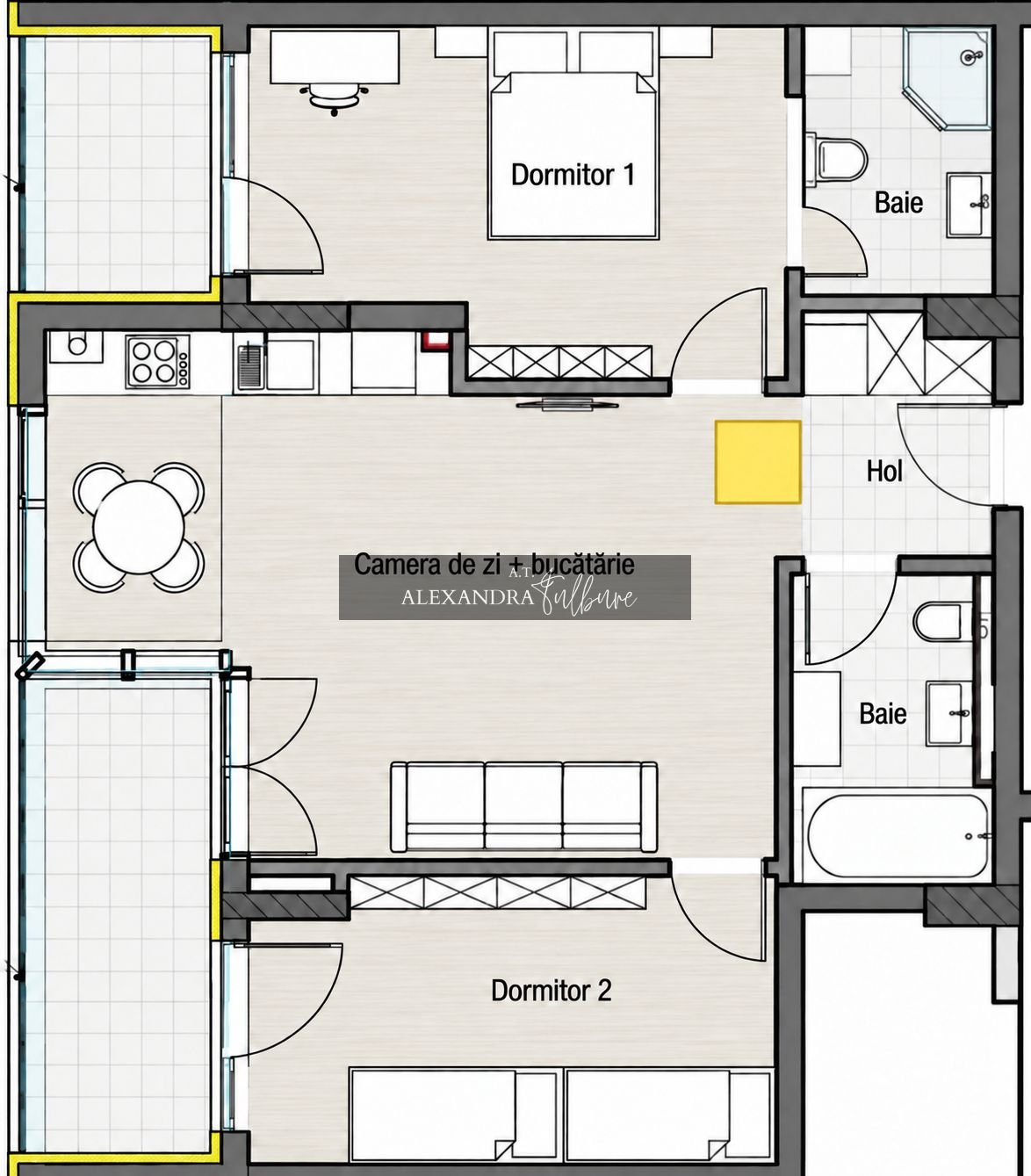 Apartament cu 3 camere, 2 bai, etaj intermediar, 2 balcoane, garaj